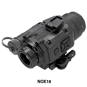 Angle view of a N-Vision NOX18 thermal weapon sight.
