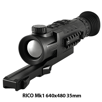 Angle view of a InfiRay Outdoor RICO Mk1 thermal weapon sight.