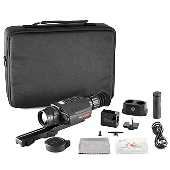 InfiRay Outdoor RICO G thermal weapon sight shown with all of the included accessories and carrying case.