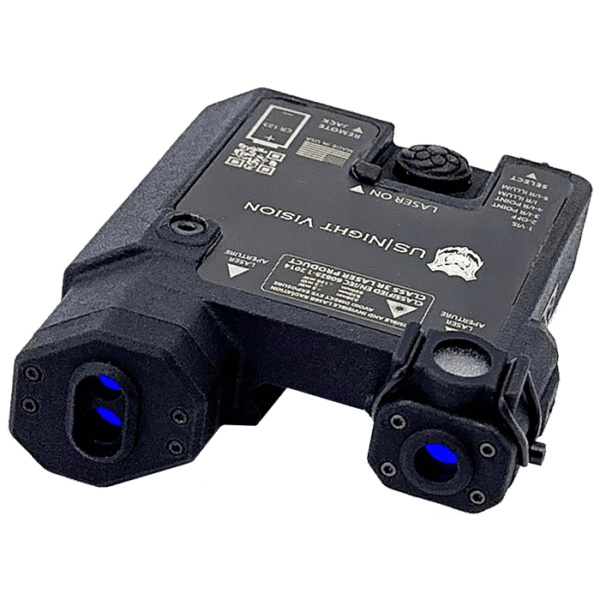 Photo of a black US Night Vision DesignateIR-V™ Three Beam Laser Green Visible / Infrared Laser / VCSEL IR Illuminator.