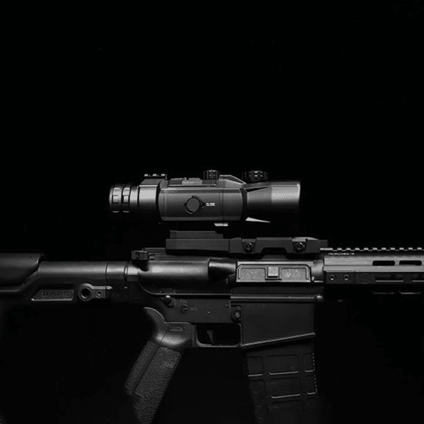 Photo showing an Infiray Outdoor RICO HYBRID mounted to an AR-15 style rifle.