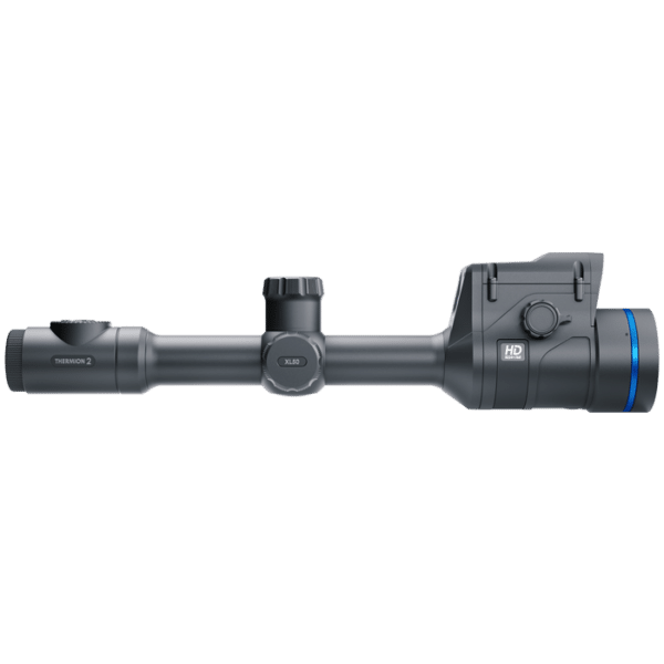 Side angle view of a Thermion 2 LRF XL50 thermal riflescope.