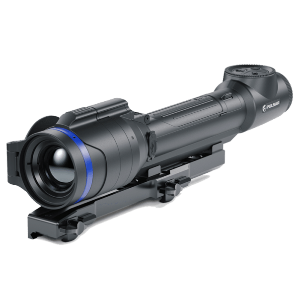 Front angle view of a Pulsar Talion thermal riflescope.