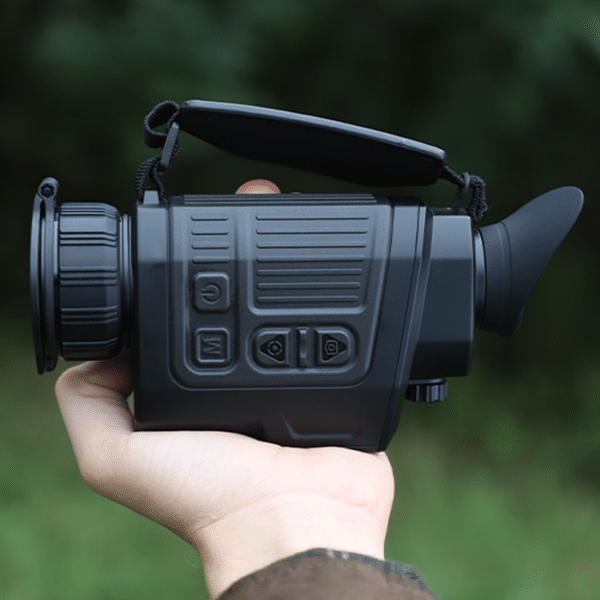 InfiRay Outdoor Finder FH35R V2 thermal monocular shown in the palm of a persons hand.