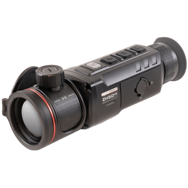 Front angled view of the InfiRay Outdoor ZOOM ZH50 V2 dual FOV thermal monocular.